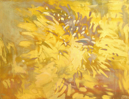Vibrant yellow abstract oil painting by Ed Potapenkov with bold brushstrokes