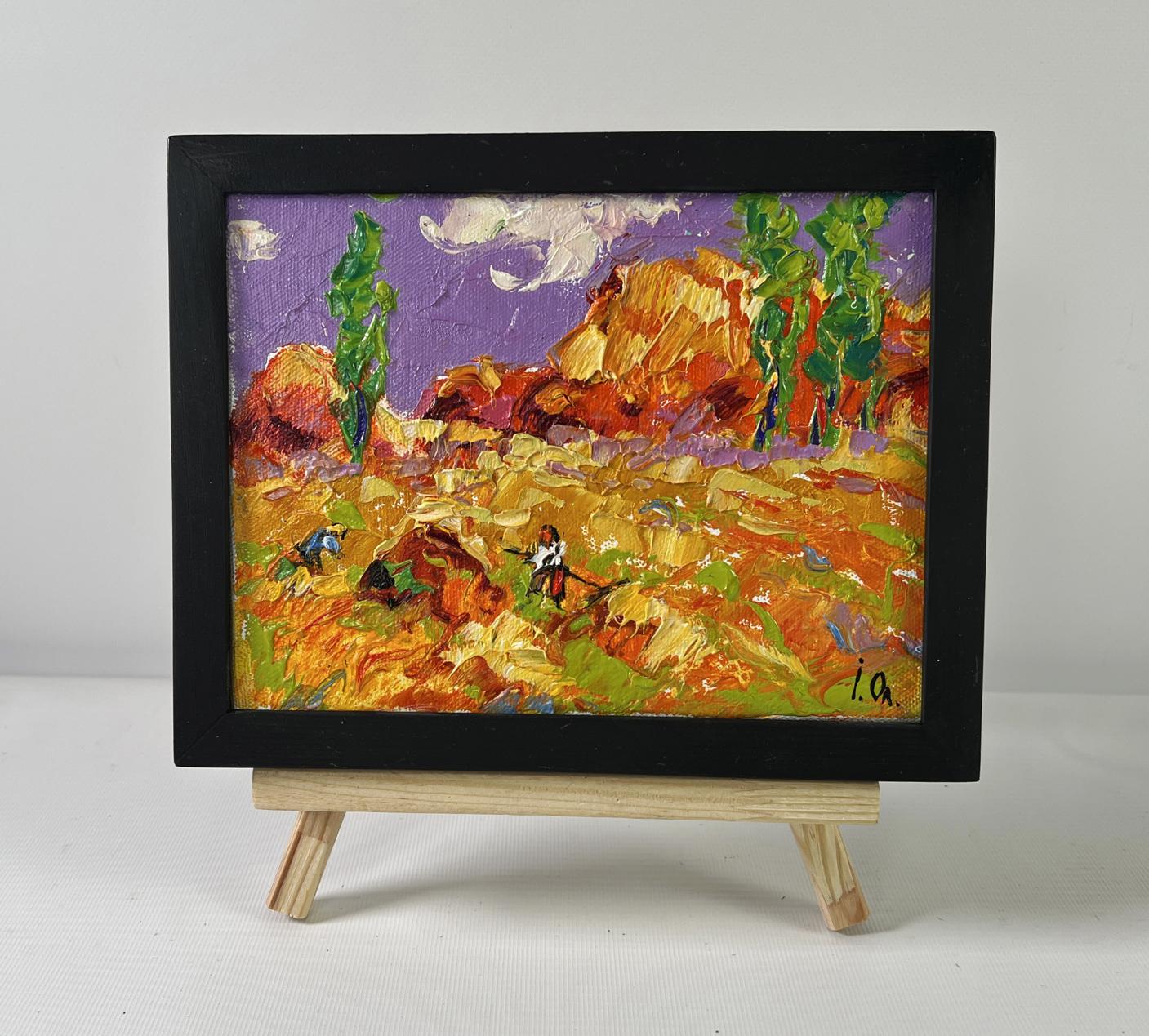 Oil painting August aftergrass by Oleksiy Ivanyuk, desert with purple skies