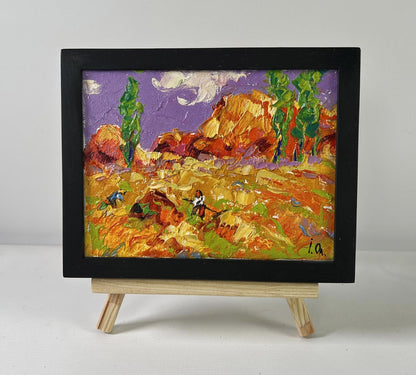 Oil painting August aftergrass by Oleksiy Ivanyuk, desert with purple skies