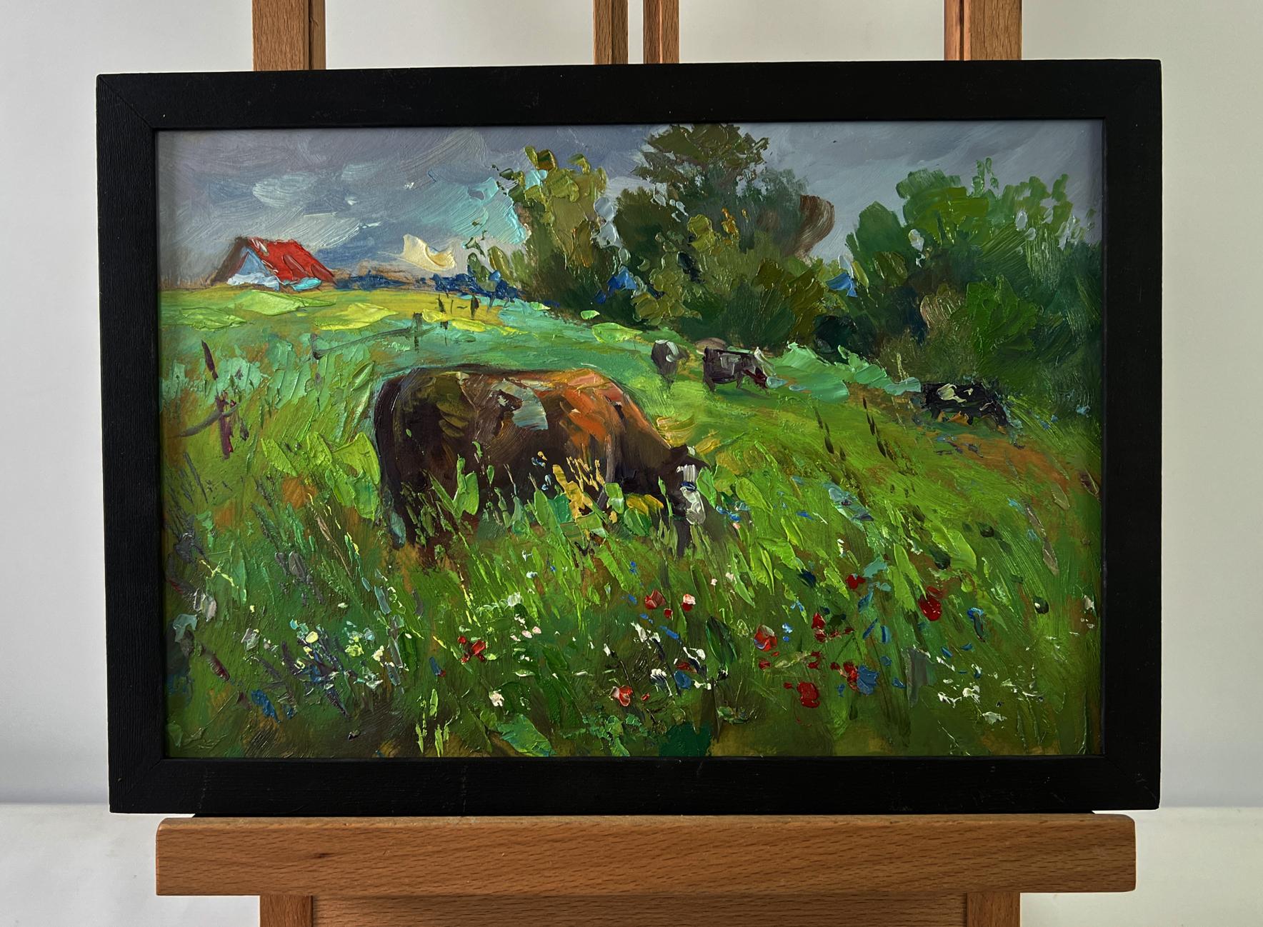 Oil painting by Yuriy Suprunchuk: cows in vibrant flower field