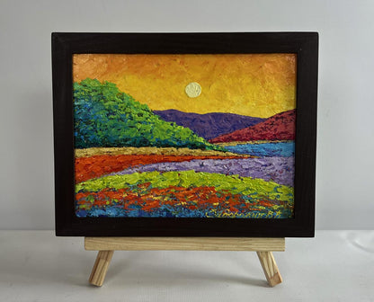 Oil painting Shades of yellow sunset by V. Zadorozhnya in black frame