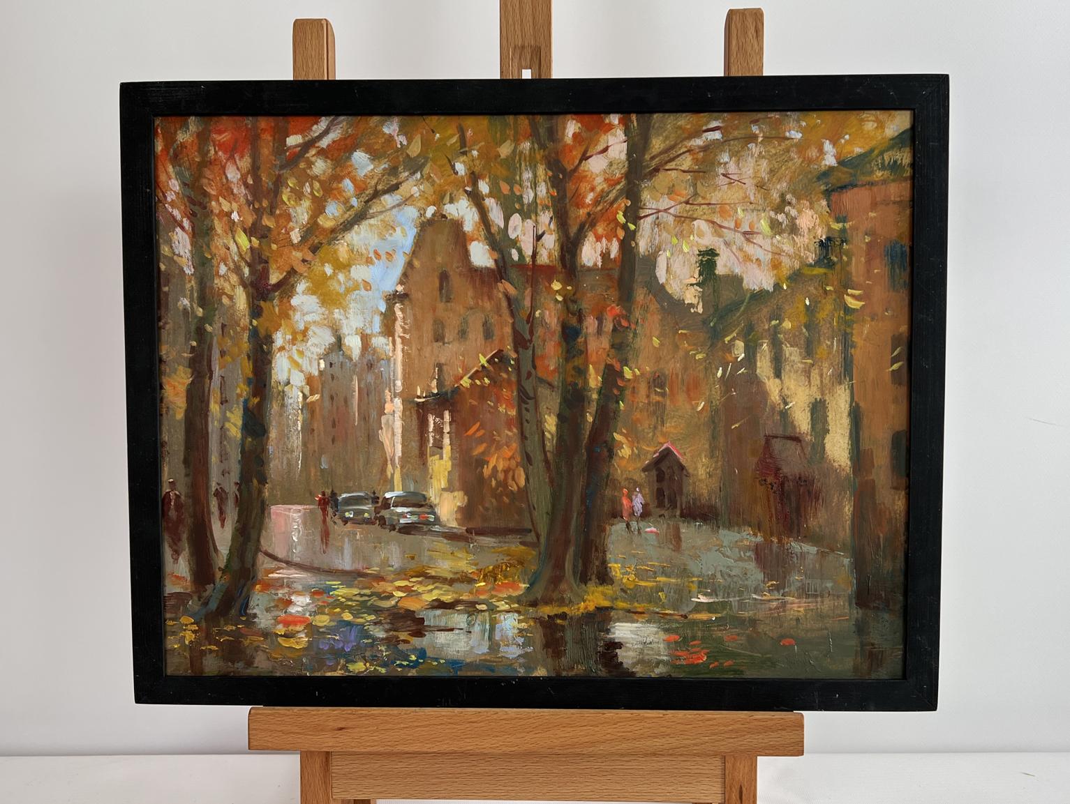Oil painting of autumn streets by Yuriy Suprunchuk in black frame