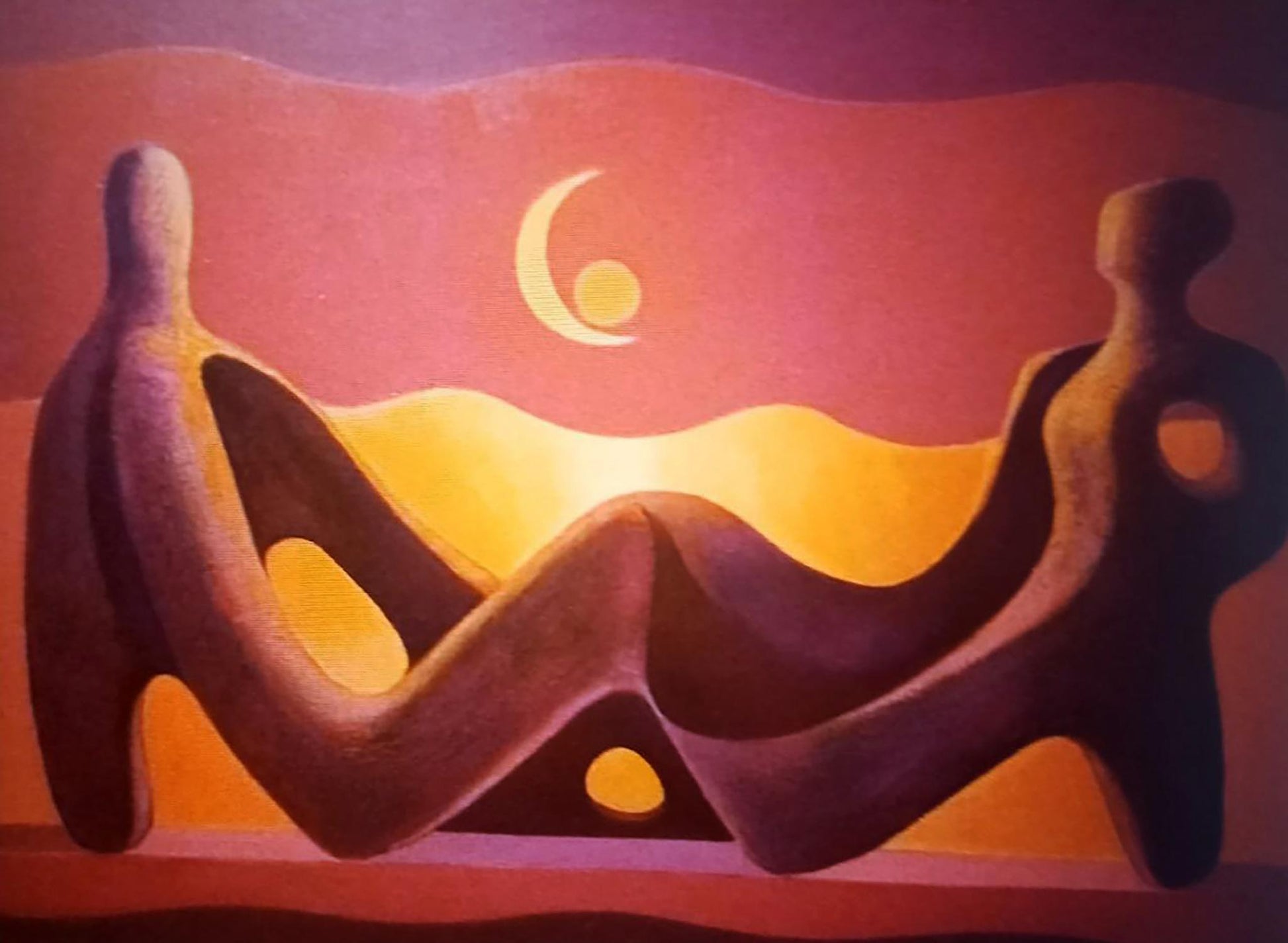 Oil painting Dialogue by Alexander Strashevich: intertwined figures in purple gold