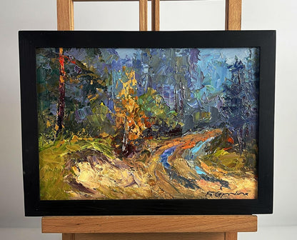 Oil painting Road to the autumn forest by Boris Serdyuk in black frame