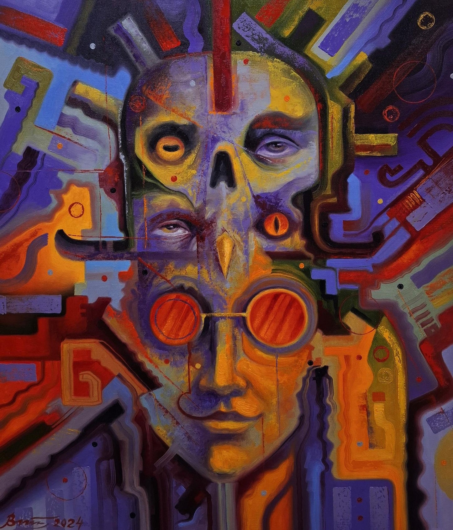 Vibrant oil painting Periscope of Consciousness by Sergiy Voichenko, surreal face