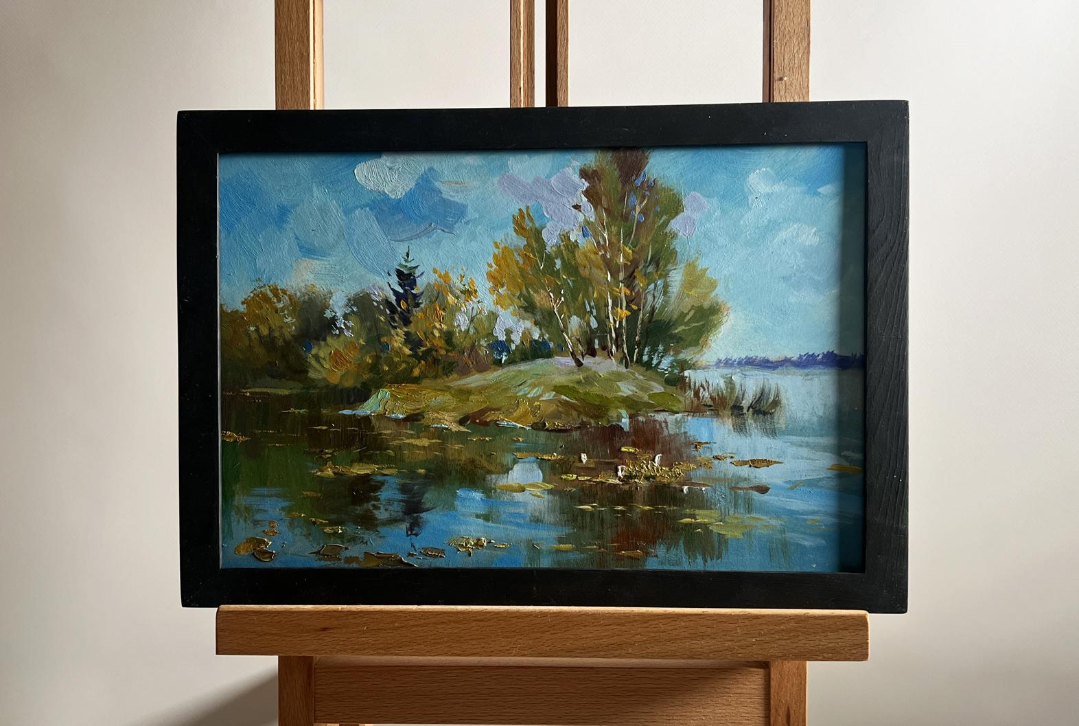 Oil painting The river washes the forest by Yuriy Suprunchuk lakeside scene