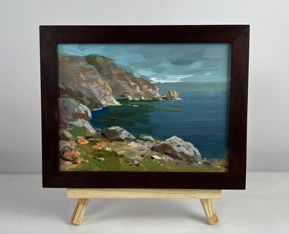 Dark wooden-framed oil painting Sea Breeze on the Shore by Yuriy Suprunchuk