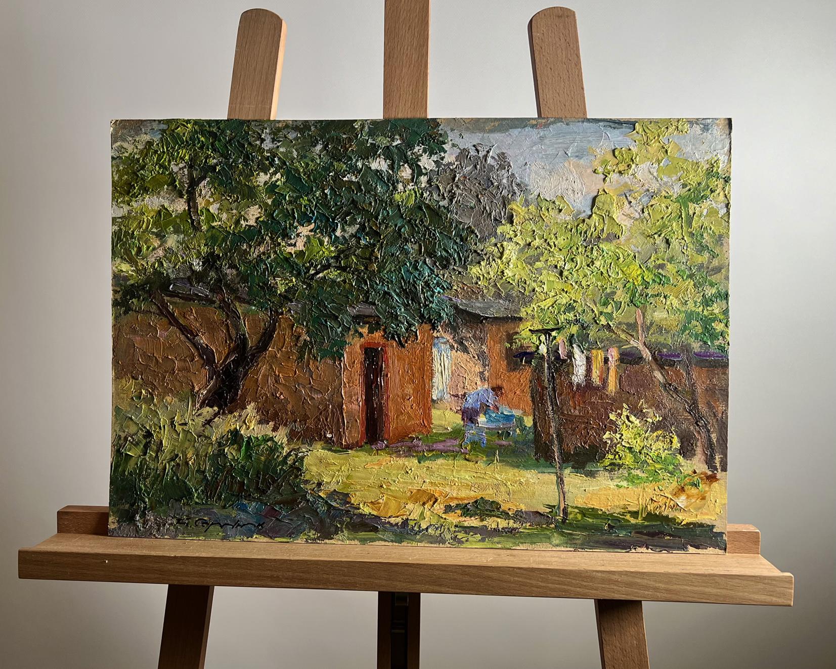 Oil painting Summer holidays in the village by Boris Serdyuk on easel