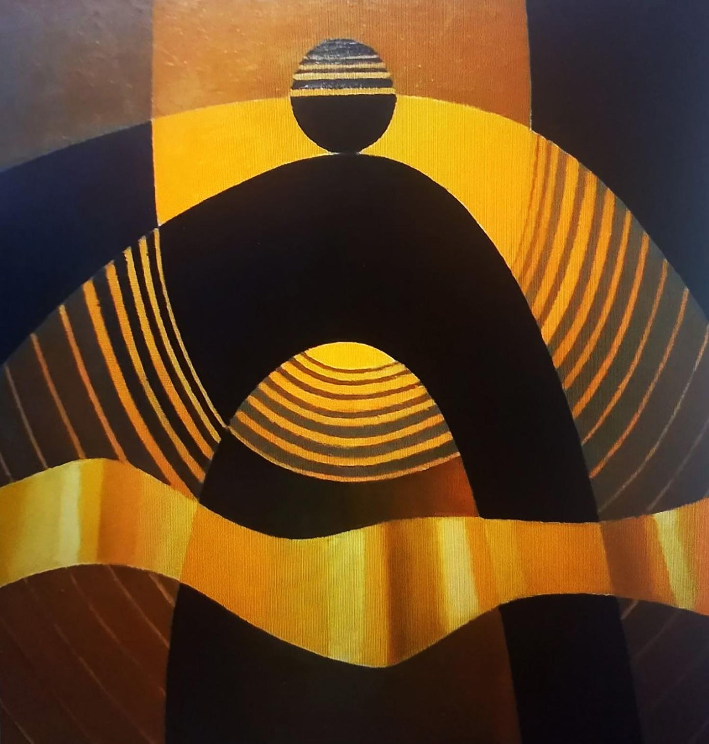 Oil painting Celebration by Alexander Strashevich: bold black gold orange geometric stripes