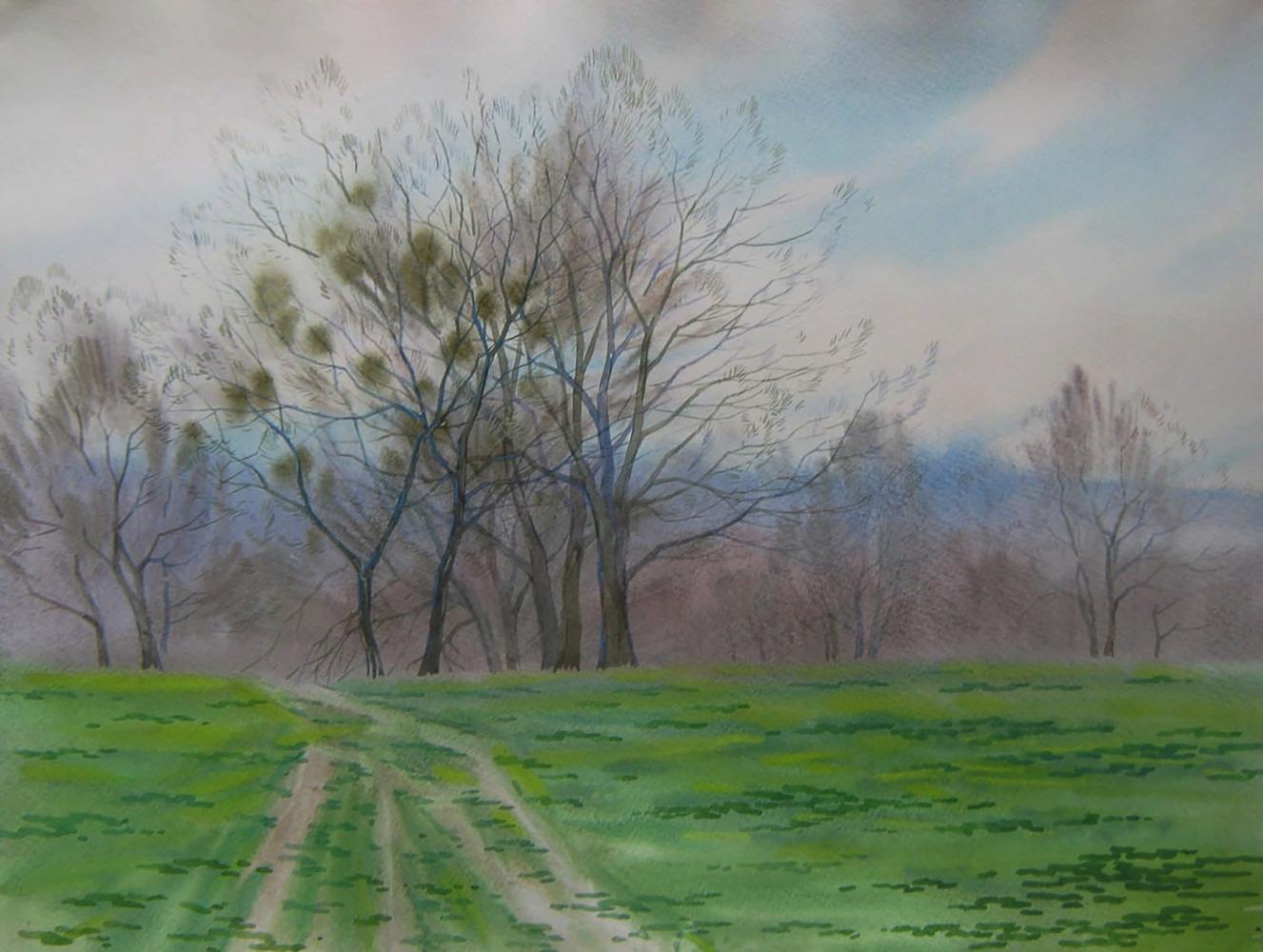 Watercolor Spring meadow in forest by Valery Savenets painting