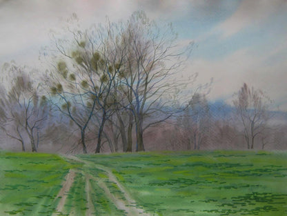 Watercolor Spring meadow in forest by Valery Savenets painting