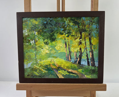 Vibrant impressionist oil painting The Youth of Nature by Boris Serdyuk in dark wood frame