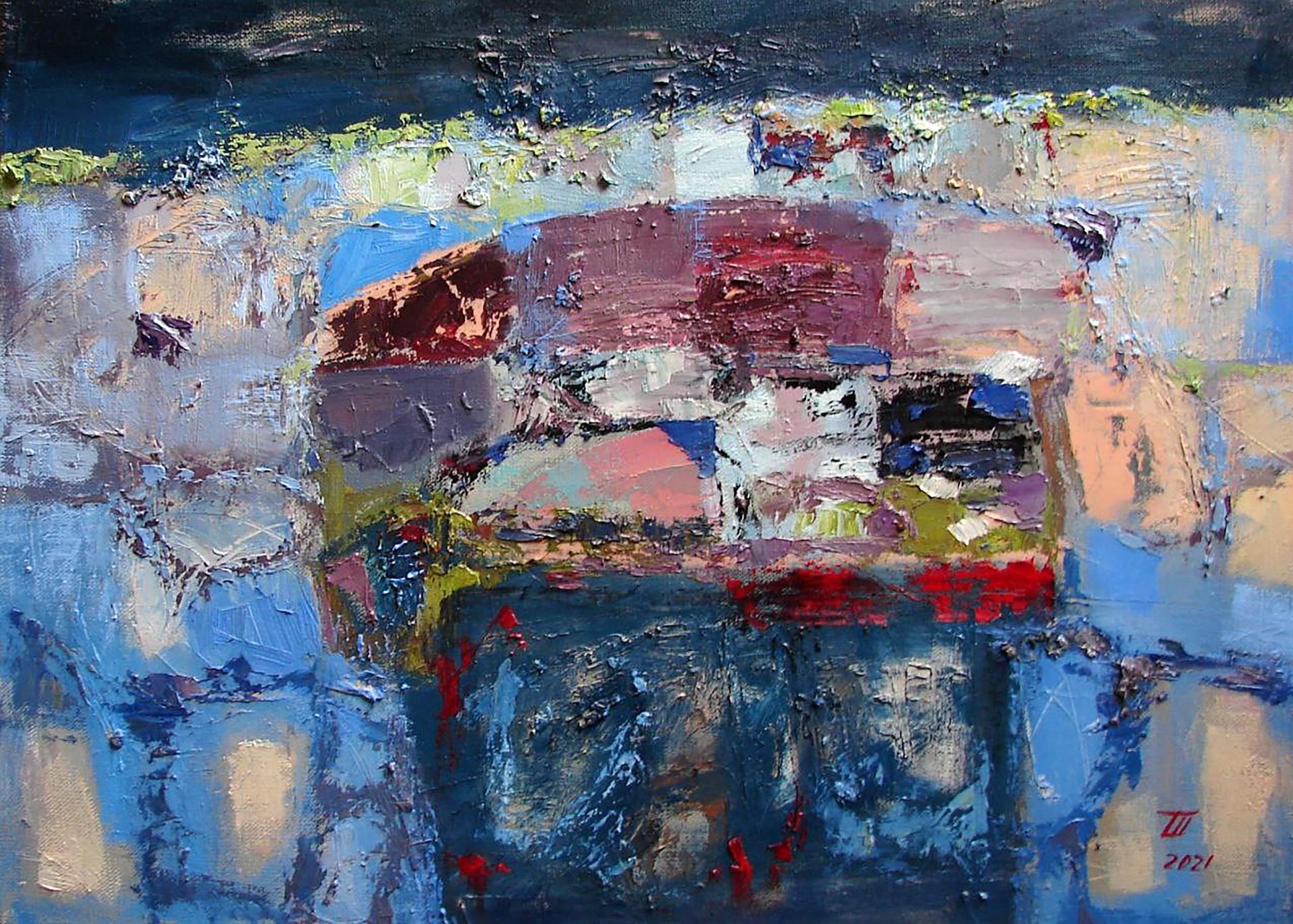 Oil painting Winter landscape by Tatyana Shulyak with abstract impasto strokes