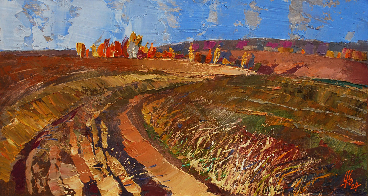 Vibrant impressionist oil painting October light among leaves by Egor Shvachunov