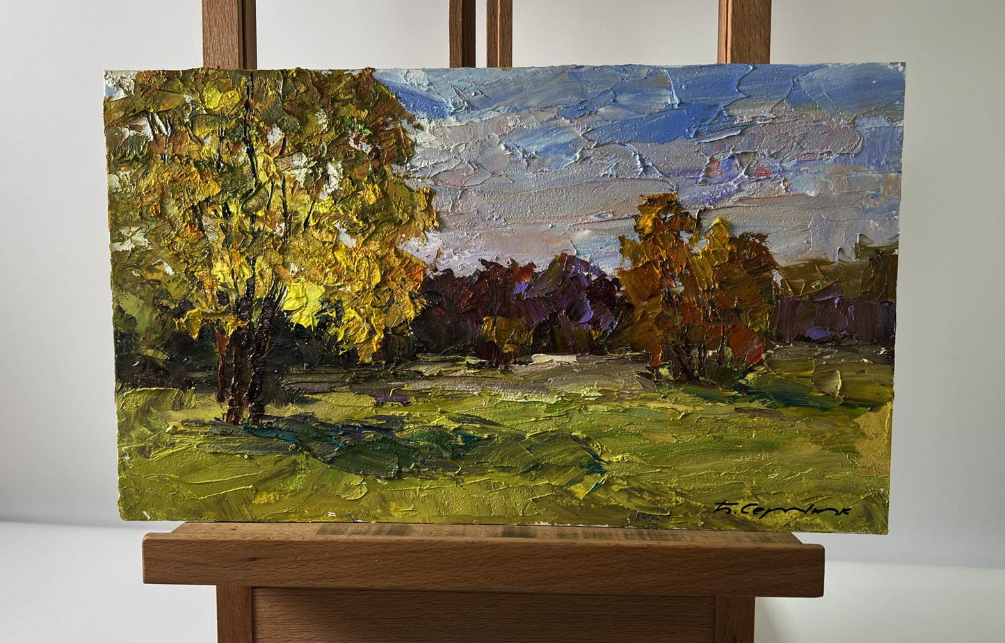 Oil painting of vibrant autumn landscape by Boris Serdyuk