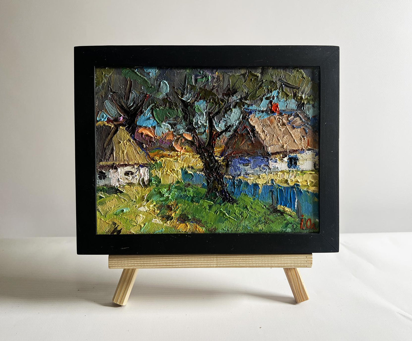 Oil painting Country summer morning by Oleksiy Ivanyuk in black frame