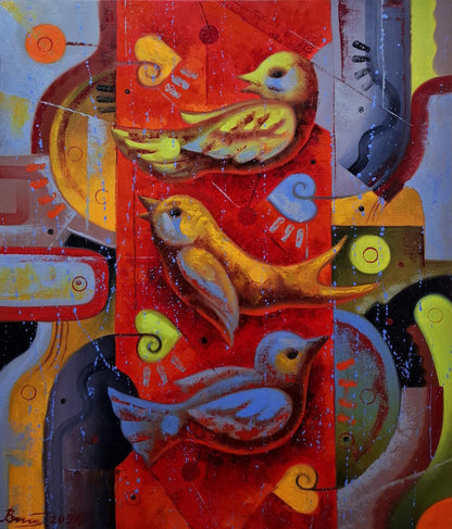 Vibrant oil painting Birds of a loving heart by Sergiy Voichenko