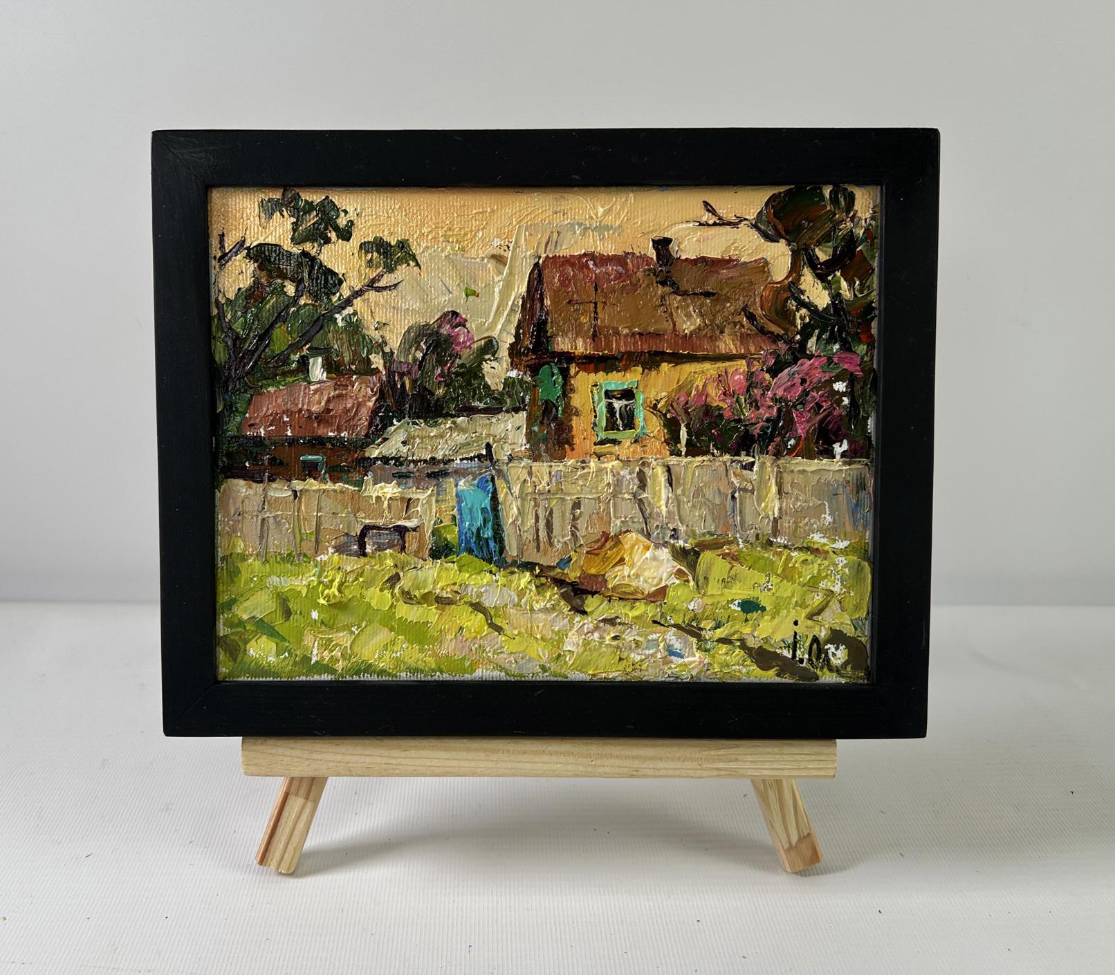 Oil painting Light at day’s end by Oleksiy Ivanyuk: rustic village scene