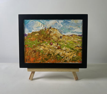 Oil painting Gentle wind over the haystack by Oleksiy Ivanyuk in black frame