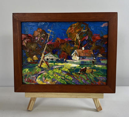 Oil painting Autumn has come to the village by Oleksiy Ivanyuk in wooden frame