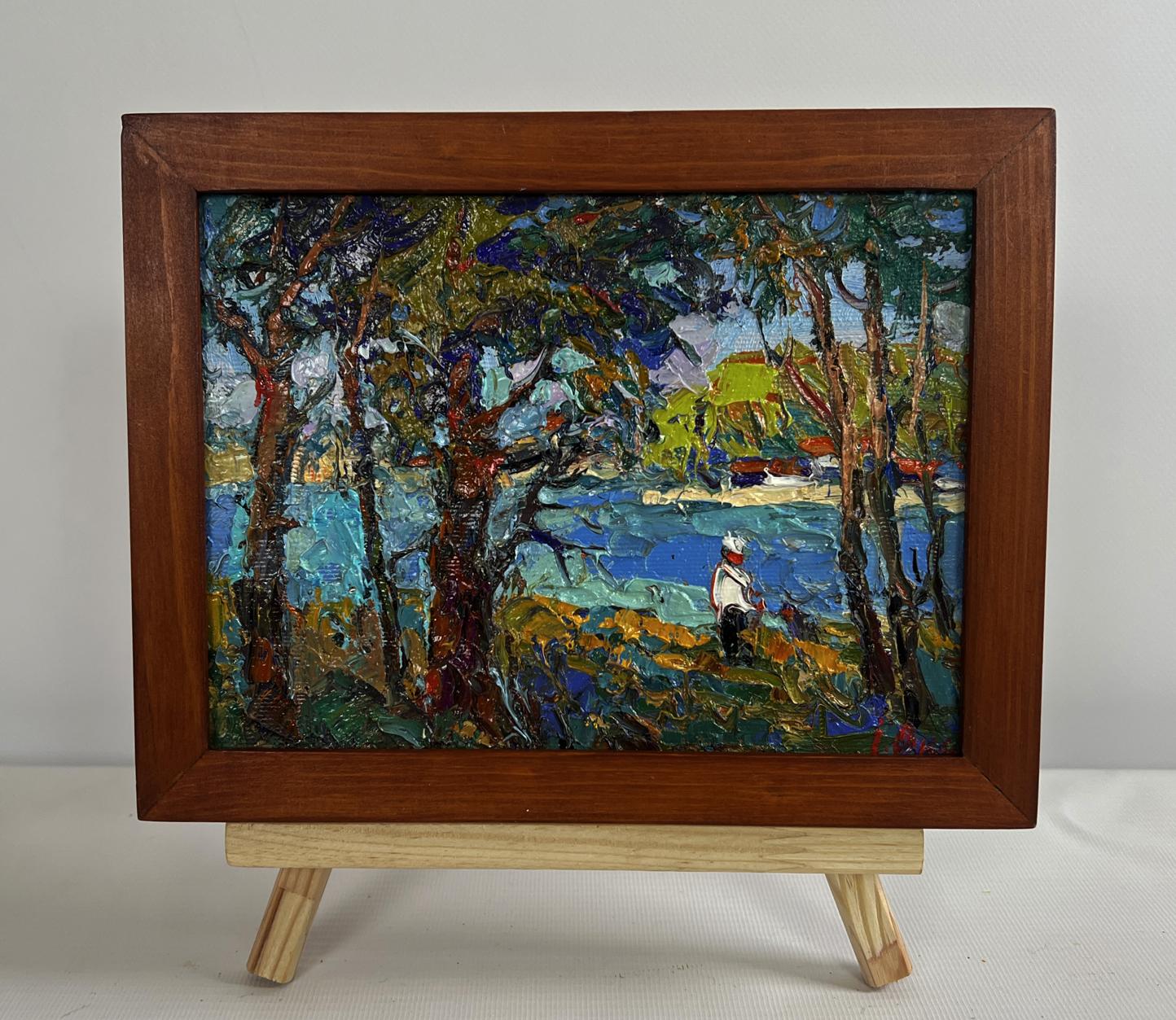 Oil painting In the shade of the trees by Oksana Ivanyuk in rustic frame