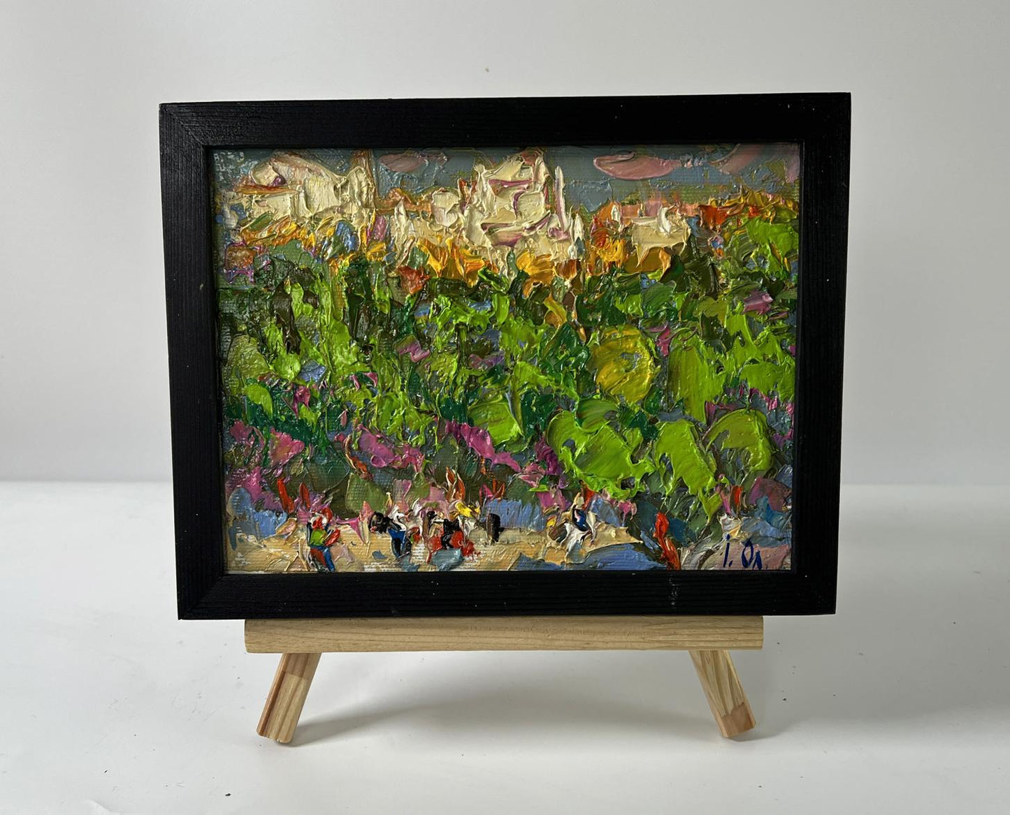 Oil painting The dynamic rhythm of the city by Oleksiy Ivanyuk in black frame