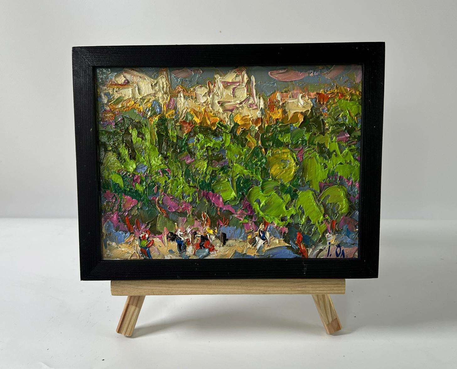 Oil painting The dynamic rhythm of the city by Oleksiy Ivanyuk in black frame