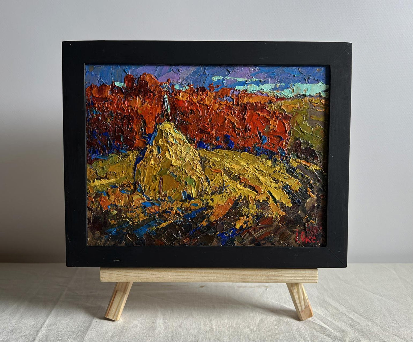 Oil painting Autumn smell of the field by Oksana Ivanyuk in black frame