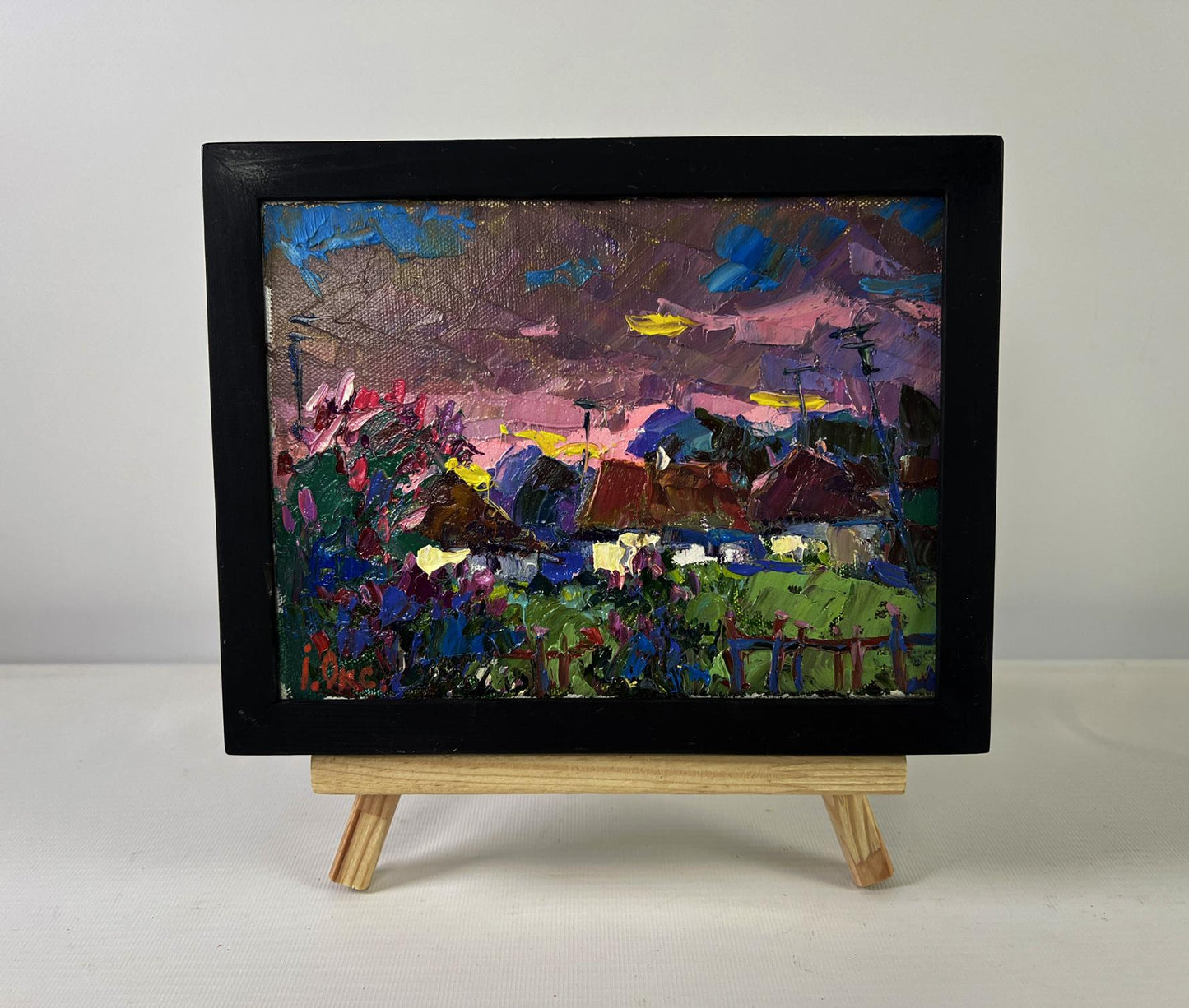 Oil painting The beam fades leaving the world by Oksana Ivanyuk in black frame