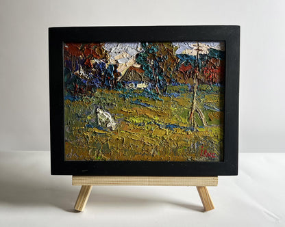 Oil painting Enjoy the silence and nature by Oksana Ivanyuk in black frame