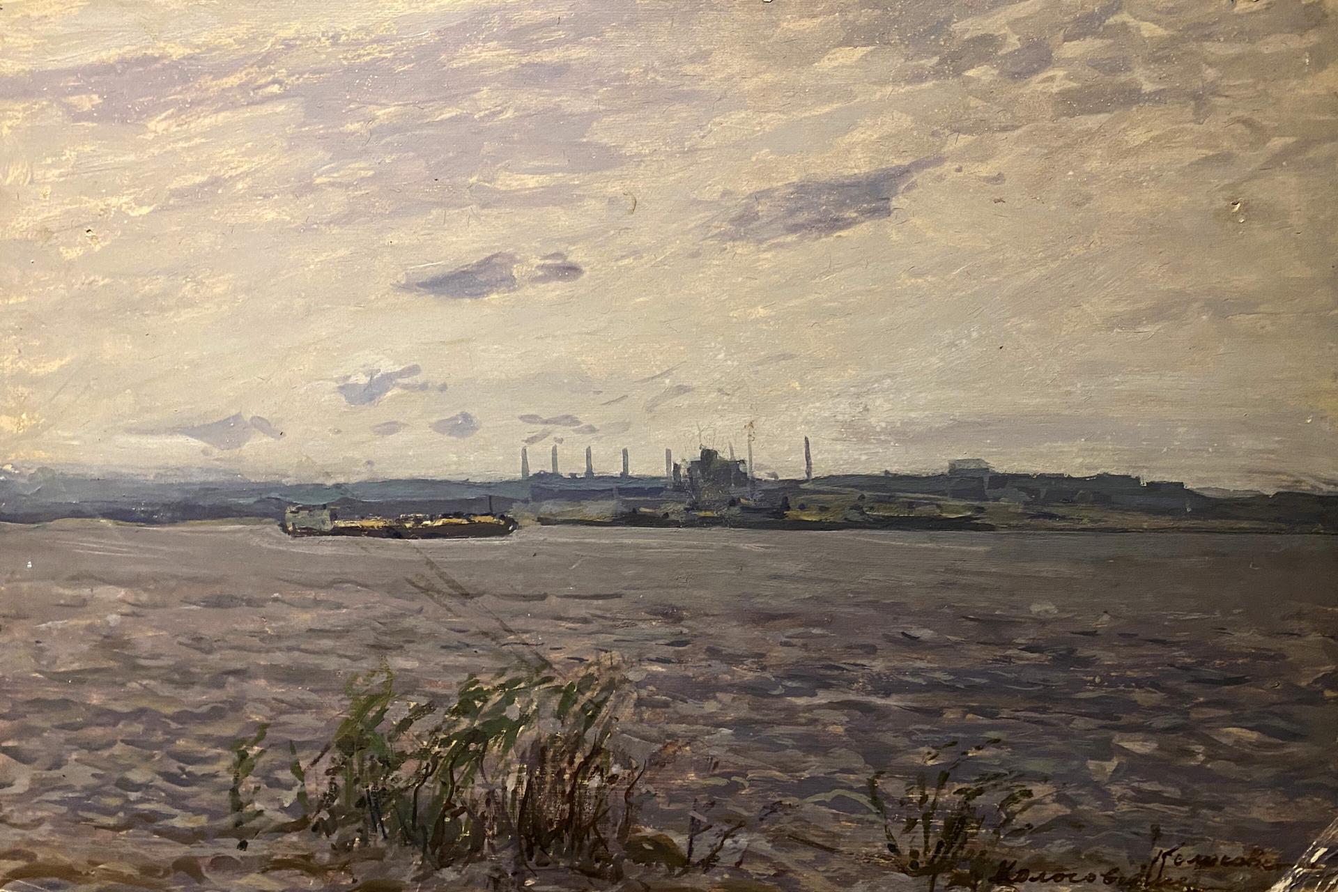 Oil painting Dnieper near Zaporozhye by Georgy Kolosovsky river scene