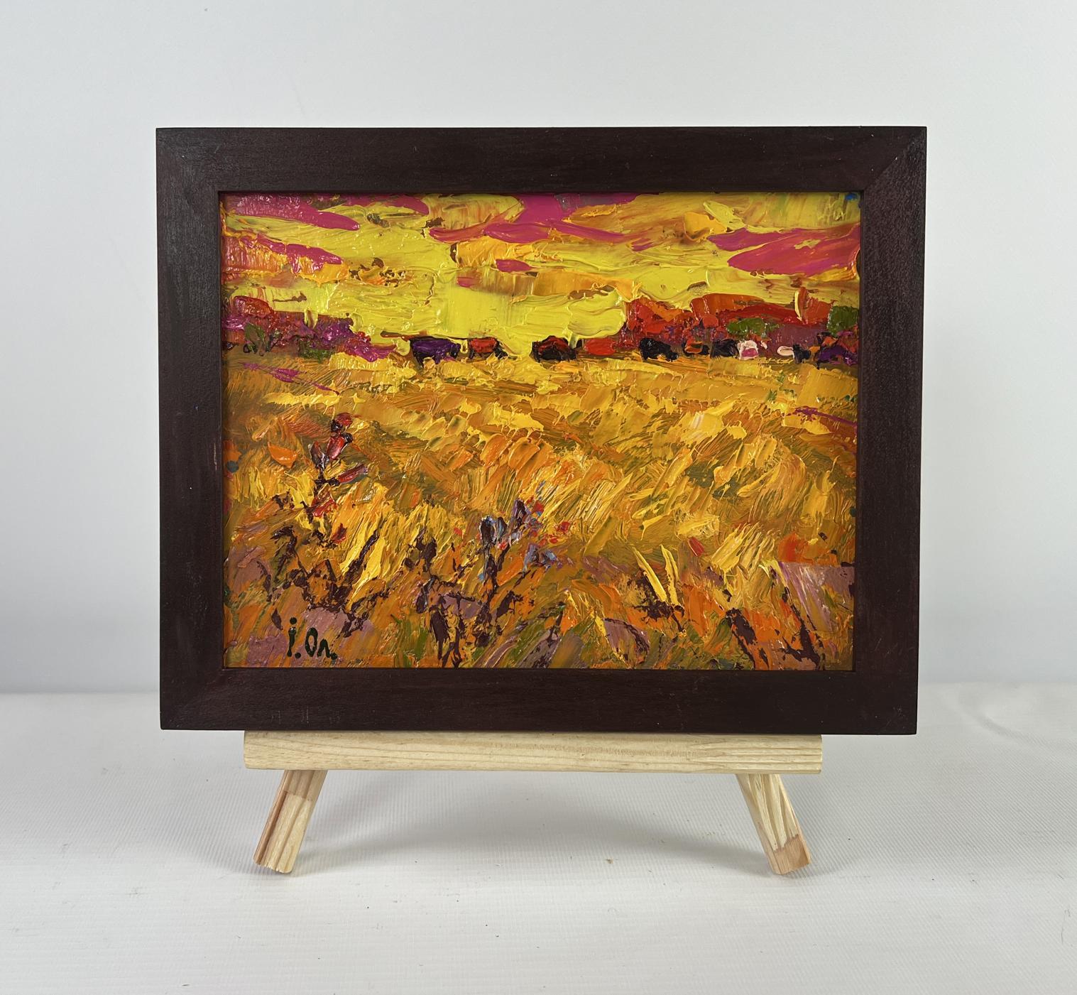 Oil painting Silence in the pasture by Oleksiy Ivanyuk in wooden frame