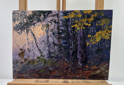 Oil painting Fog in the autumn forest by Boris Serdyuk on easel