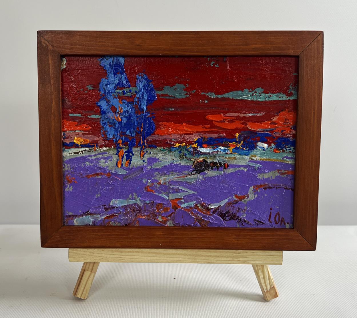 Oil painting Crimson winter evening by Oleksiy Ivanyuk in rustic frame