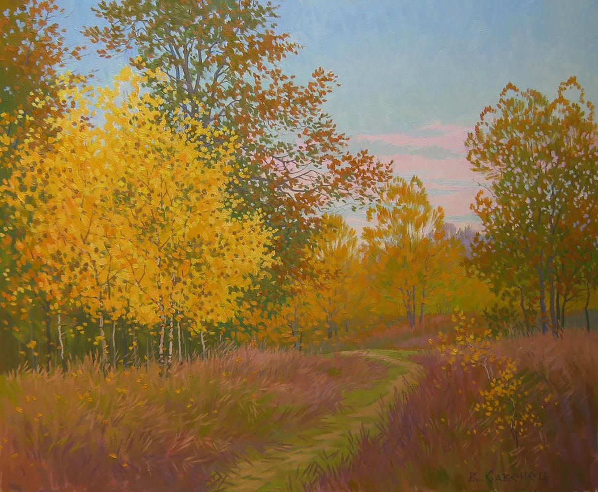 Oil painting Golden autumn nature by Valery Savenets serene landscape