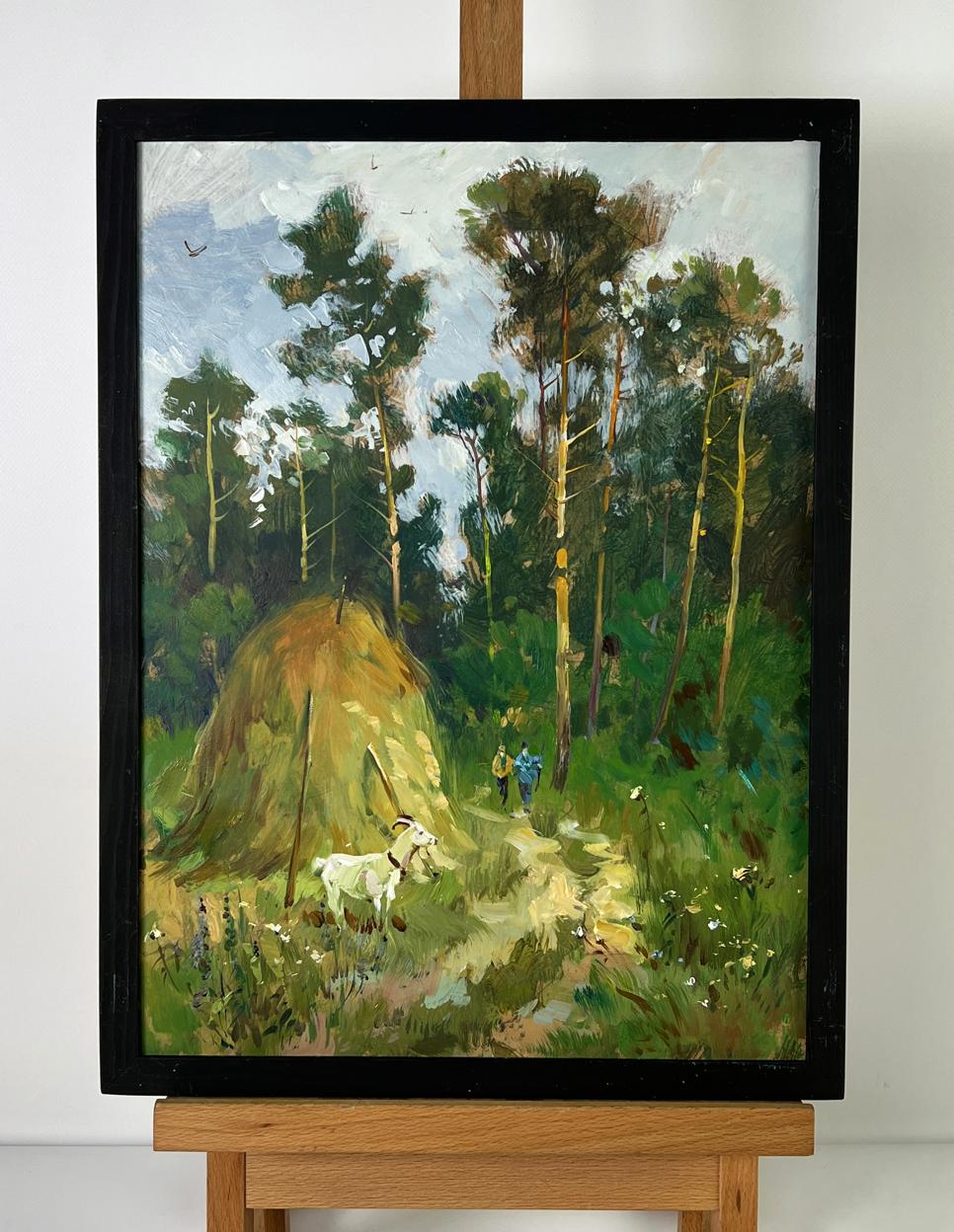 Oil painting The road to the forest by Yuriy Suprunchuk with goat and haystack
