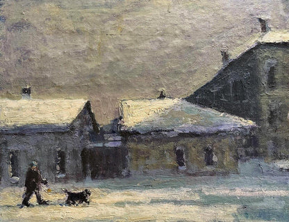Oil painting Winter walk by Volodymyr Pashchenko snowy village scene