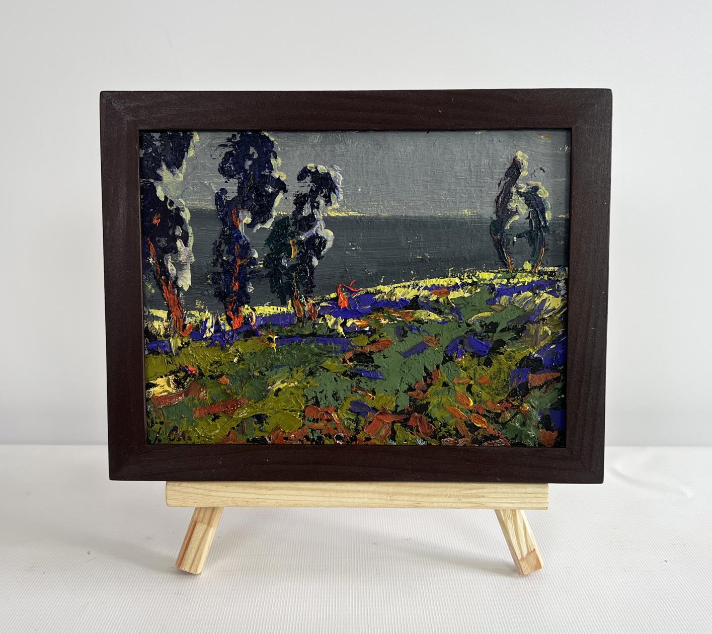 Oil painting Far beyond the river by Oleksiy Ivanyuk, vibrant landscape