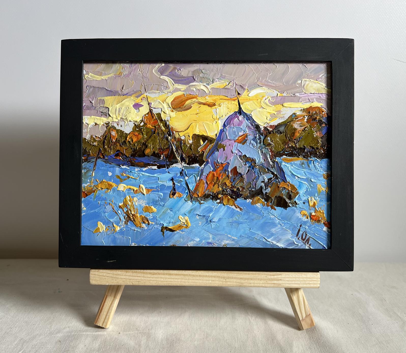 Oil painting Snow blue by Oleksiy Ivanyuk in black frame