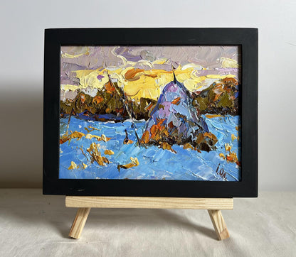 Oil painting Snow blue by Oleksiy Ivanyuk in black frame