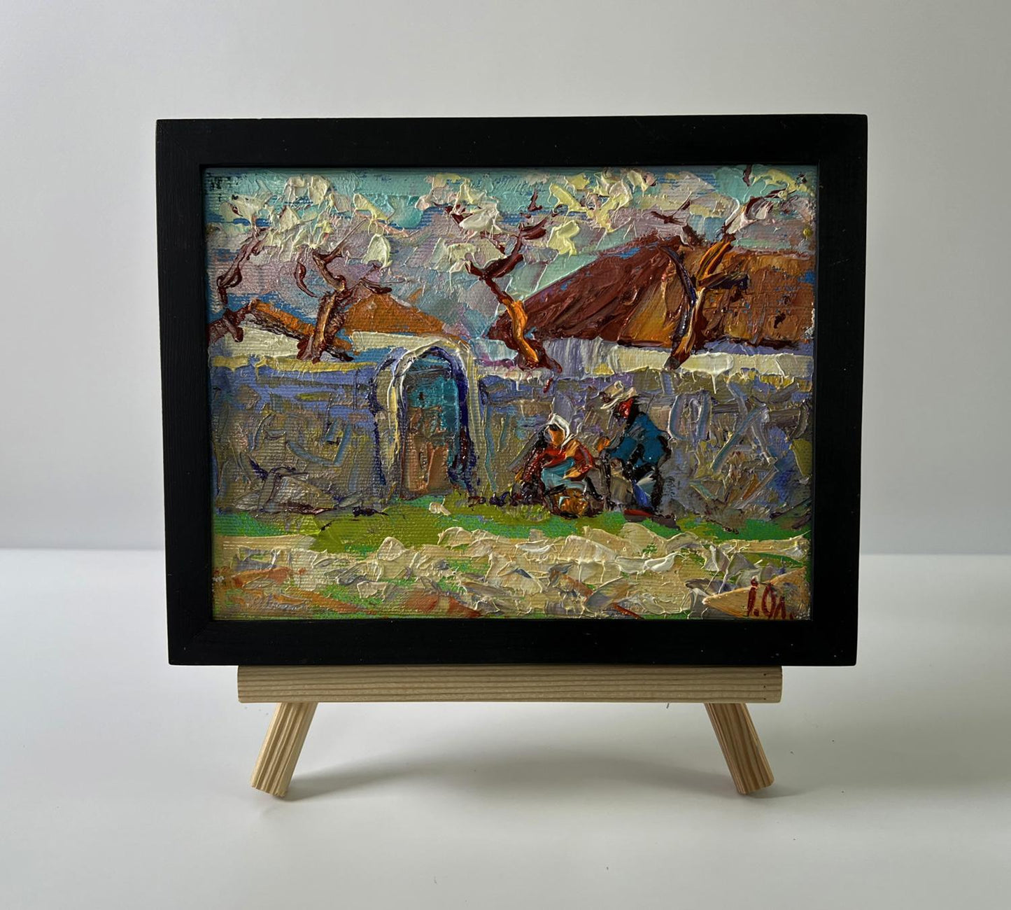 Oil painting Village memory by Oleksiy Ivanyuk on wooden easel