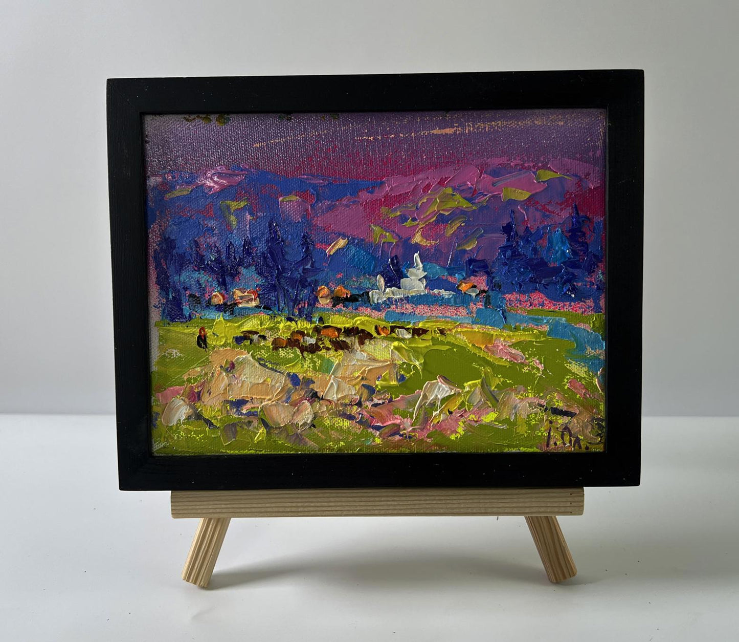 Oil painting Blue nature night by Oleksiy Ivanyuk in black frame