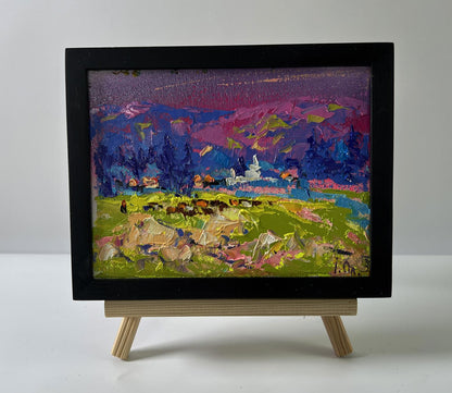 Oil painting Blue nature night by Oleksiy Ivanyuk in black frame