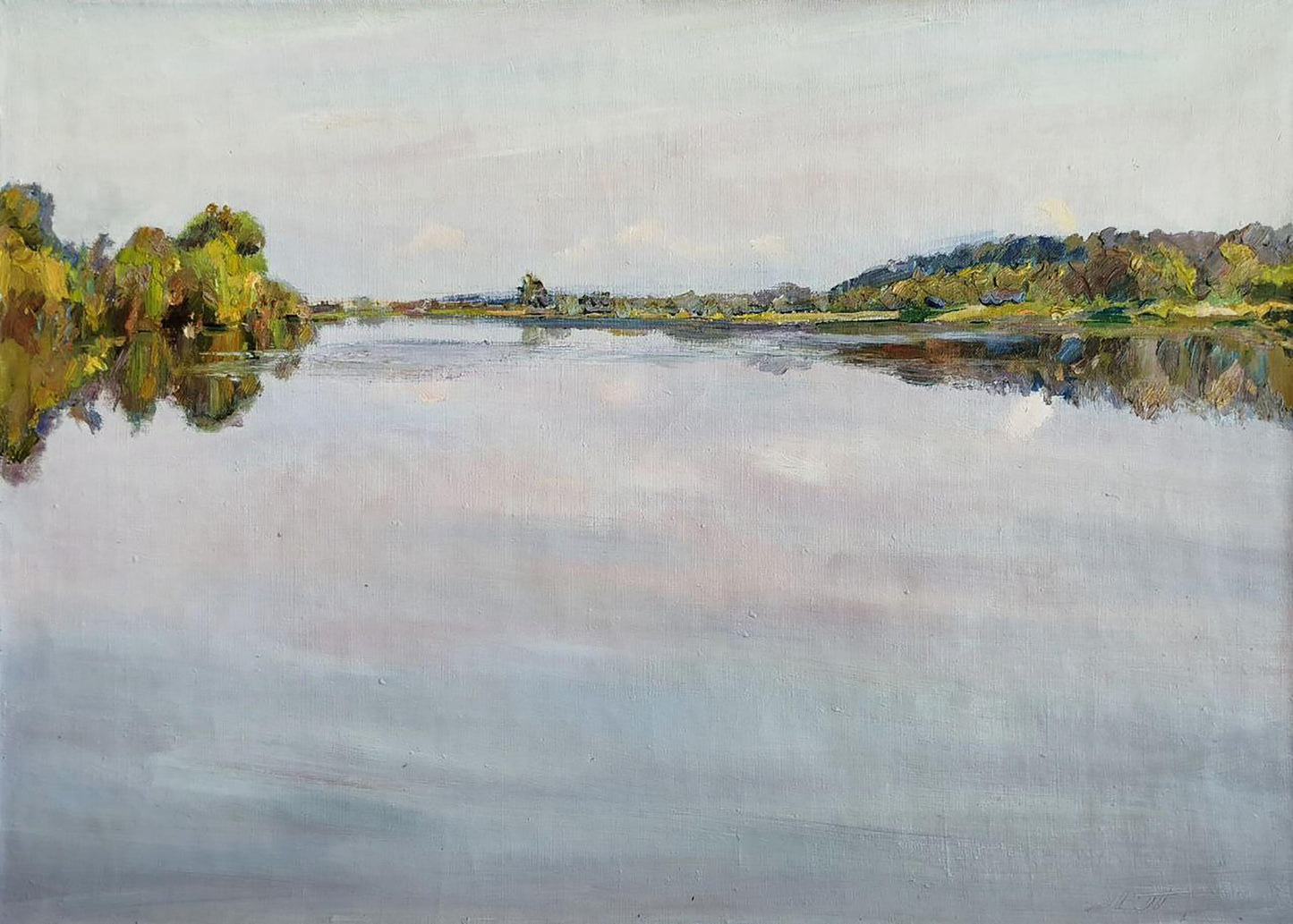 Serene impressionistic oil painting Silence by Leonid Pavlenko, calm river scene
