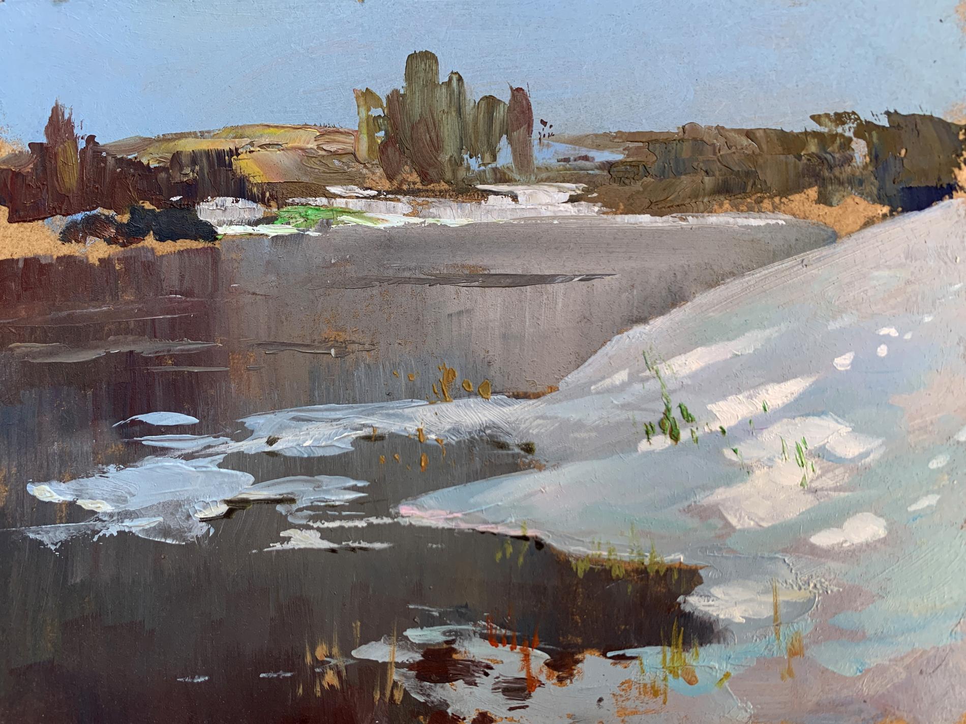 Thawed River oil painting by Yuriy Suprunchuk, serene frozen river scene