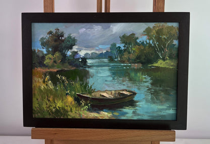 Oil painting The rain is approaching the river by Yuriy Suprunchuk