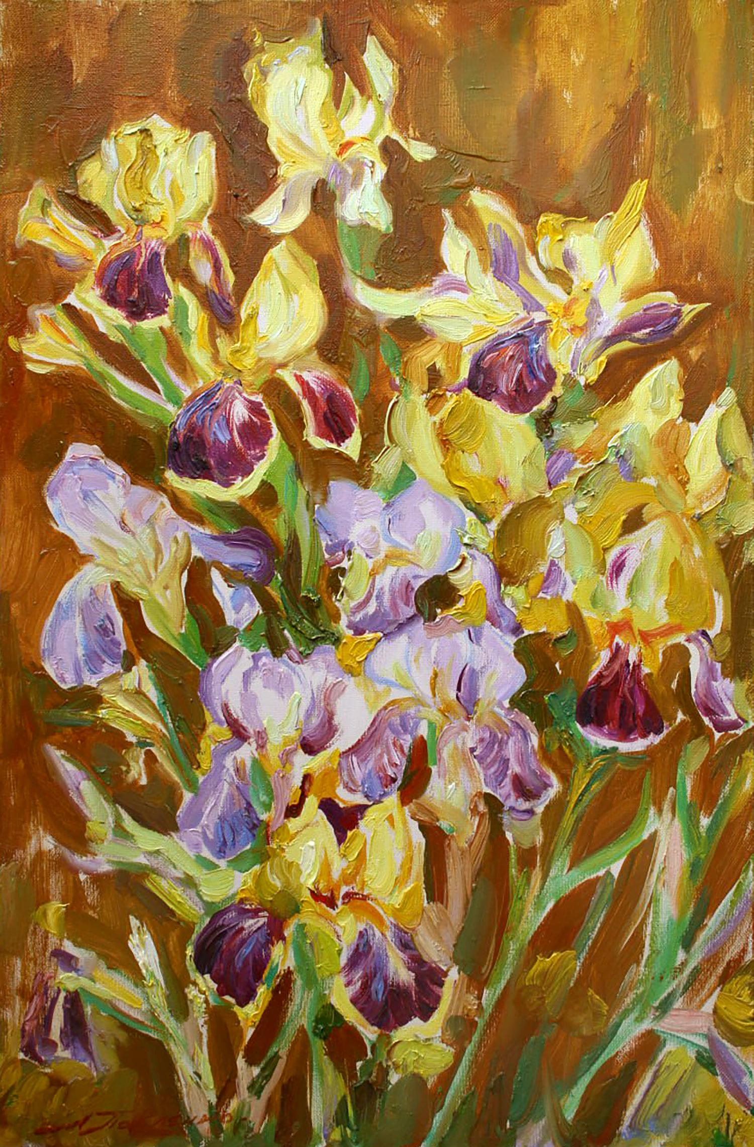 Oil painting Sunny morning with irises by Leonid Pavlenko