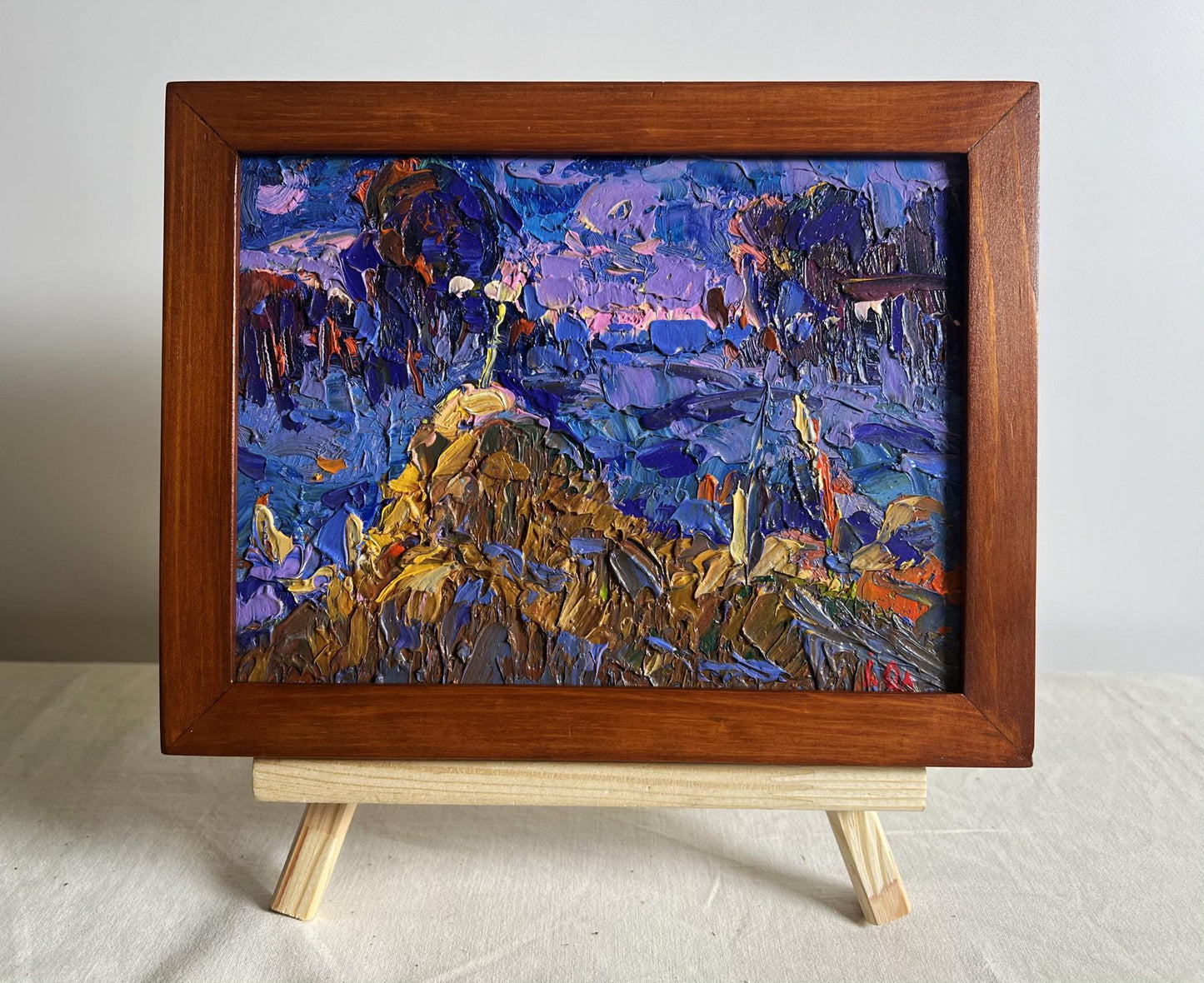 Oil painting Dusk fell on the field by Oleksiy Ivanyuk in wooden frame