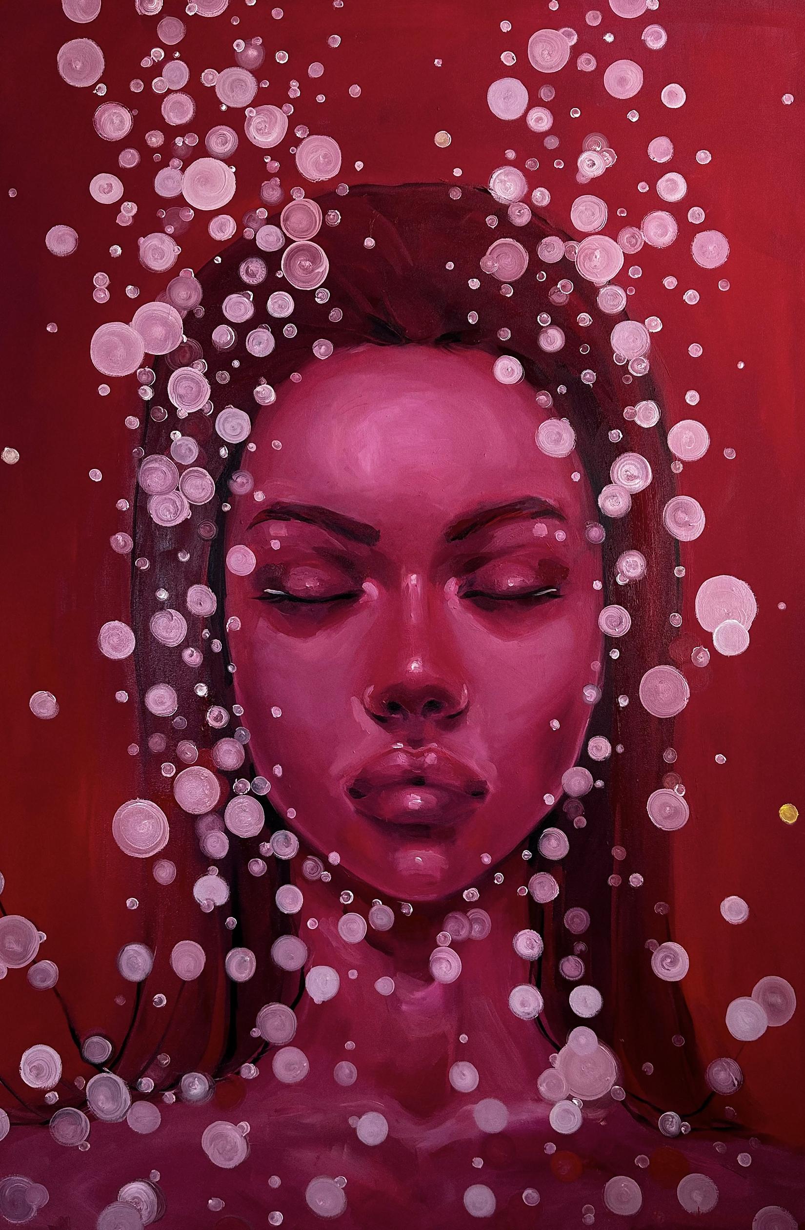 Serene portrait Oil painting Gravitation by Victoria Kagalovska in magenta tones