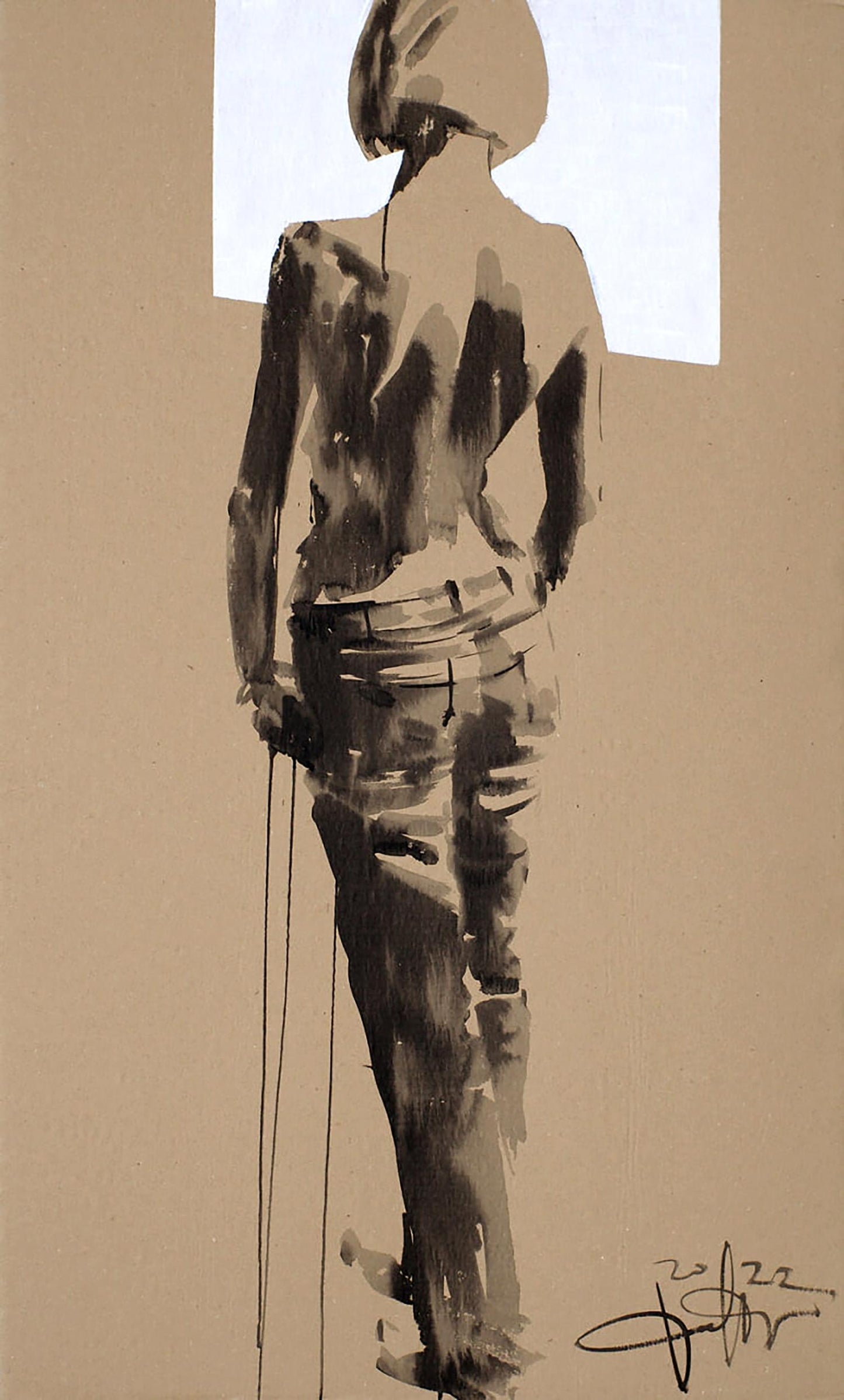 Monochromatic ink wash of Dima Filatov acrylic painting Step figure